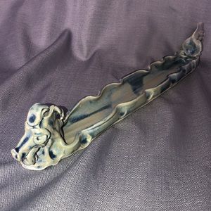 Hand made art pottery, dragon, incense, burner signed salam